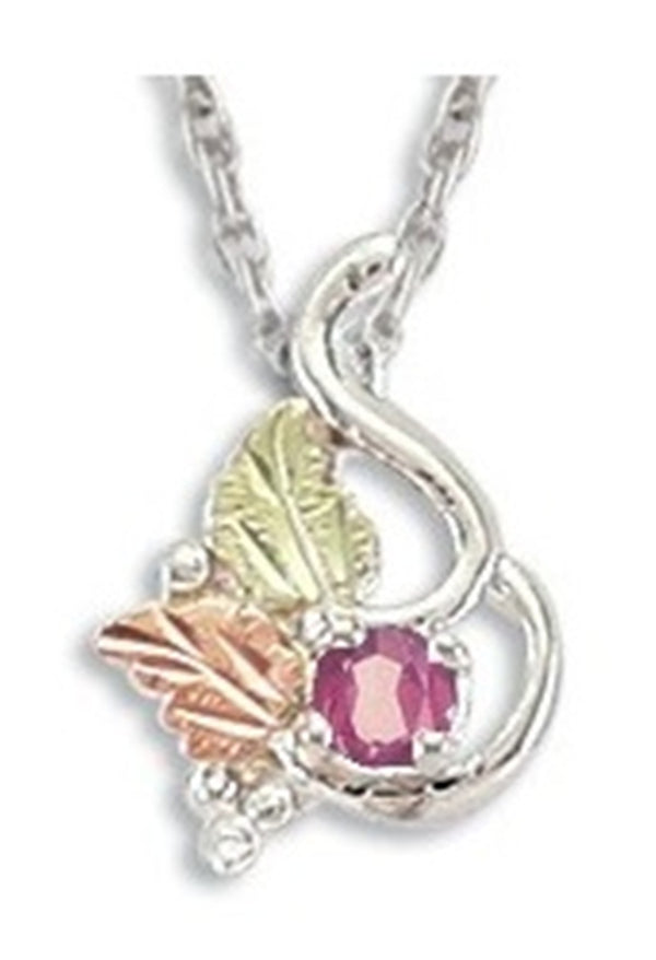 Ave 369 Synthetic Rose Zircon October Birthstone Pendant Necklace, Sterling Silver, 12k Rose and Green Black Hills Gold