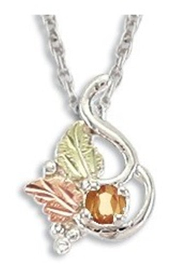 Ave 369 Created Golden Topaz November Birthstone Pendant Necklace, Sterling Silver, 12k Green and Rose Gold Black Hills Gold Motif, 18"