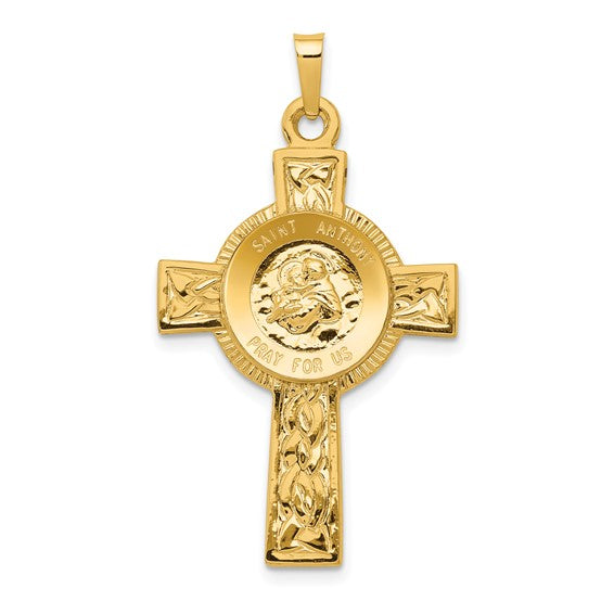 Ave 369 14k Yellow Gold Cross With St Anthony Medal Pendant(37X21MM)