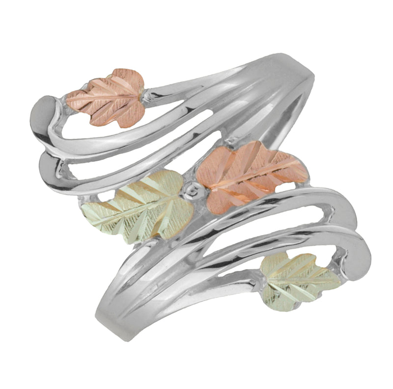 Ave 369 Bypass Grape Leaf Ring, Sterling Silver, 12k Green and Rose Gold Black Hills Gold Motif