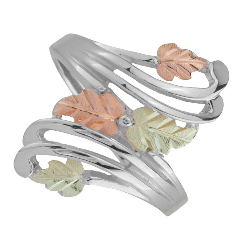 Ave 369 Bypass Grape Leaf Ring, Sterling Silver, 12k Green and Rose Gold Black Hills Gold Motif