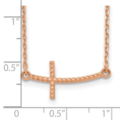Ave 369 14k Rose Gold Sideways Curved Textured Cross Necklace, 19"