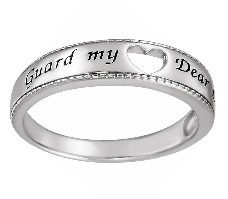 Ave 369 'Guard My Heart' 5mm Rhodium Plate Sterling Silver Ring