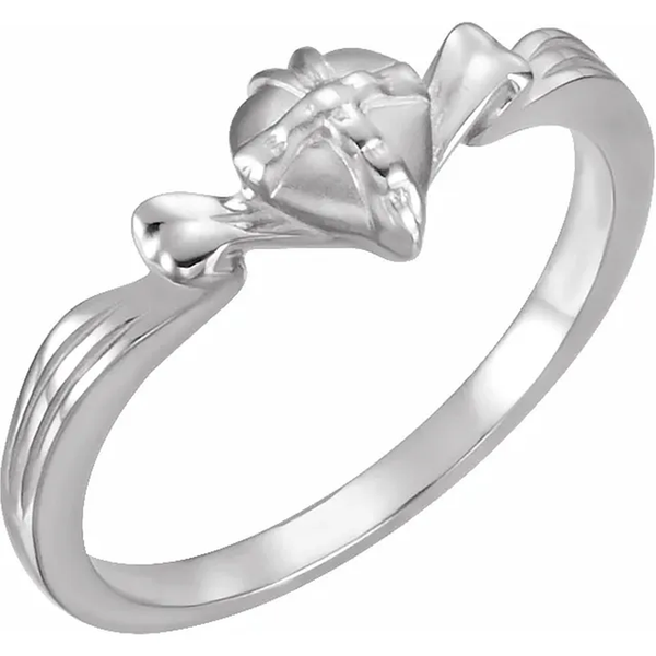 Ave 369 'The Gift Wrapped Heart' Cross Rhodium Plated 14k White Gold Chastity Ring, 7MM