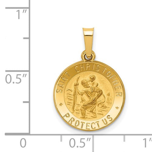 Ave 369 14k Yellow Gold And Satin St. Christopher Medal Charm Pendant (17X15 MM)