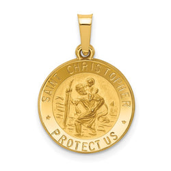 Ave 369 14k Yellow Gold And Satin St. Christopher Medal Charm Pendant (17X15 MM)