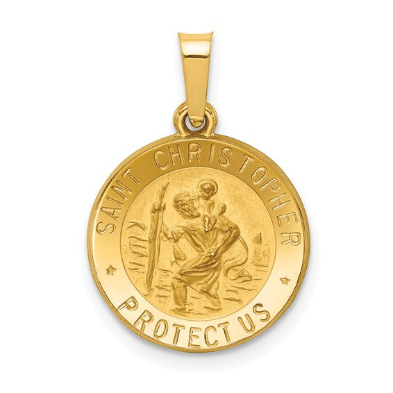 Ave 369 14k Yellow Gold And Satin St. Christopher Medal Charm Pendant (17X15 MM)