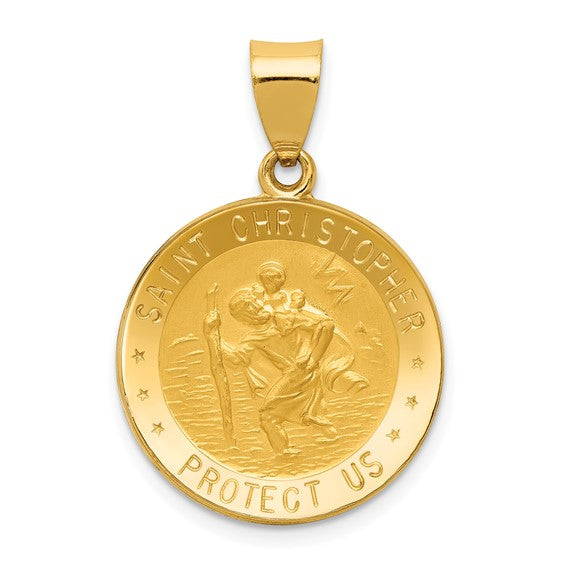 Ave 369 14k Yellow Gold And Satin St. Christopher Medal Charm Pendant (21X19 MM)