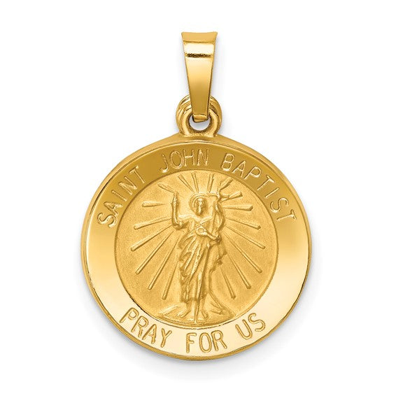 Ave 369 14k Yellow Gold and Satin St. John Baptist Medal Pendant (17X15MM)