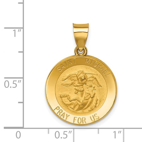 Ave 369 14k Yellow Gold and St. Michael Medal Charm Pendant (21X18 MM)