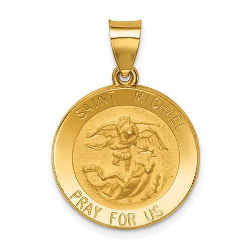 Ave 369 14k Yellow Gold and St. Michael Medal Charm Pendant (21X18 MM)