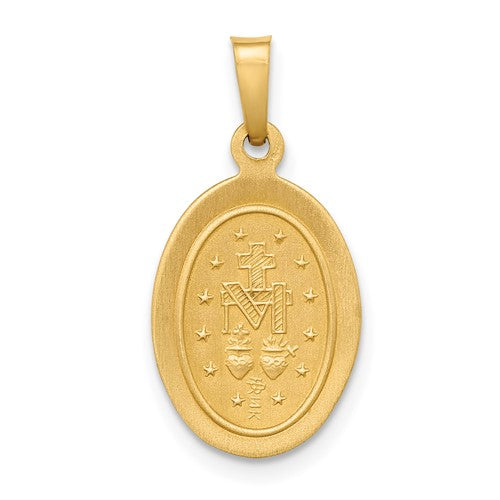 Ave 369 14k Yellow Gold and Satin Miraculous Medal Charm Pendant (18X11 MM)