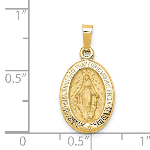 Ave 369 14k Yellow Gold and Satin Miraculous Medal Charm Pendant (18X11 MM)