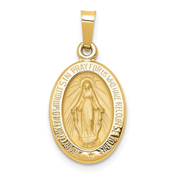 Ave 369 14k Yellow Gold and Satin Miraculous Medal Charm Pendant (18X11 MM)