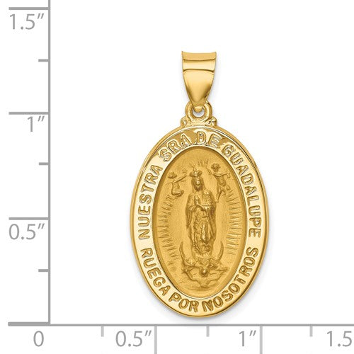 Ave 369 14k Yellow Gold Hollow Spanish Lady of Guadalupe Medal Pendant (25.5X16.43MM)