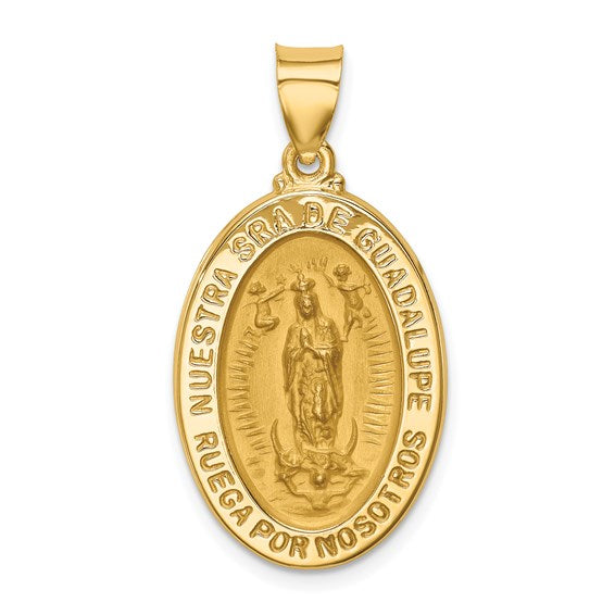 Ave 369 14k Yellow Gold Hollow Spanish Lady of Guadalupe Medal Pendant (25.5X16.43MM)