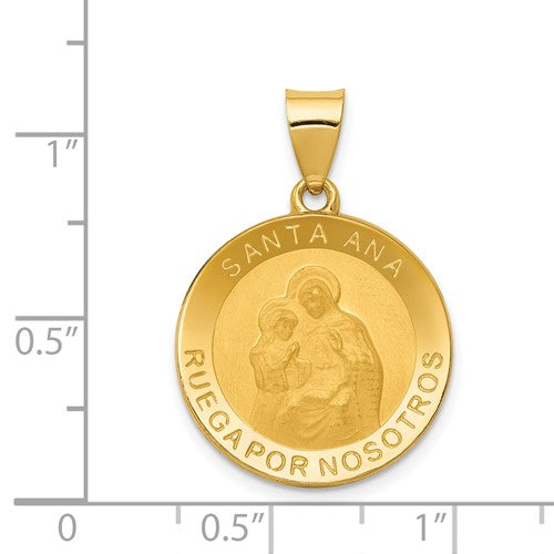 Ave 369 14k Yellow Gold Hollow Spanish St. Anne Medal Pendant (19X19MM)