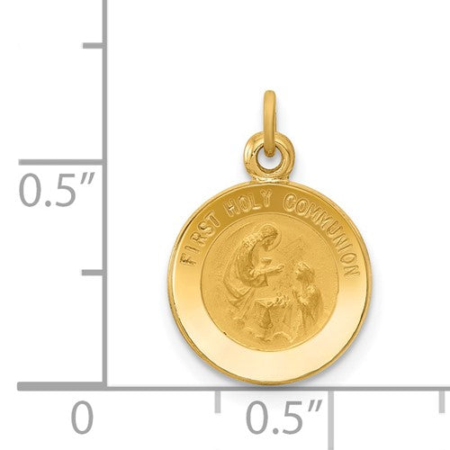 Ave 369 14k Yellow Gold First Communion Medal Charm (16X12 MM)