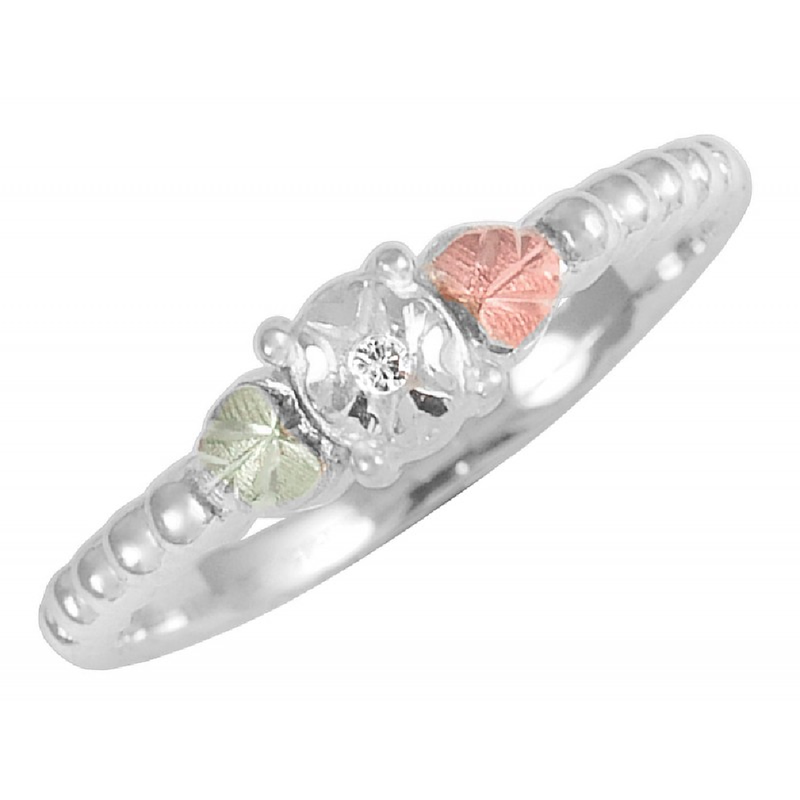 Ave 369 Diamond Illusion Heart-Shaped Leaf Band, Sterling Silver, 12k Green and Rose Gold Black Hills Gold Motif