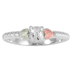Ave 369 Diamond Illusion Heart-Shaped Leaf Band, Sterling Silver, 12k Green and Rose Gold Black Hills Gold Motif