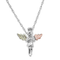 Ave 369 Angel Pendant Necklace, Sterling Silver, 12k Green and Rose Gold Black Hills Gold Motif, 18"