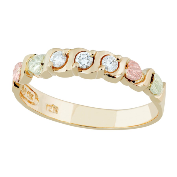 Ave 369 10k Yellow Gold Three Diamond Ring with 12k Green and Rose Black Hills Gold (.15Cttw, IJ Color, SI1 Clarity)