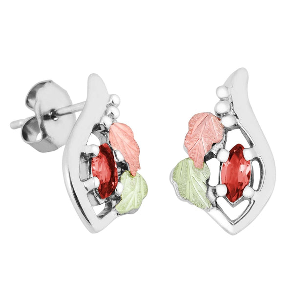 Ave 369 Created Garnet Marquise January Birthstone Earrings, Sterling Silver, 12k Green and Rose Gold Black Hills Gold Motif