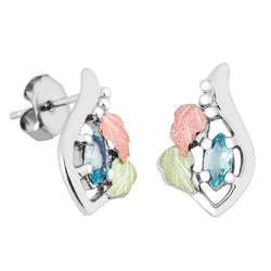 Ave 369 Created Aquamarine Marquise March Birthstone Earrings, Sterling Silver, 12k Green and Rose Gold Black Hills Gold Motif