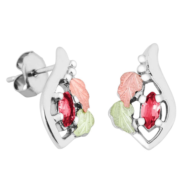 Ave 369 Created Ruby Marquise July Birthstone Earrings, Sterling Silver, 12k Green and Rose Gold Black Hills Gold Motif