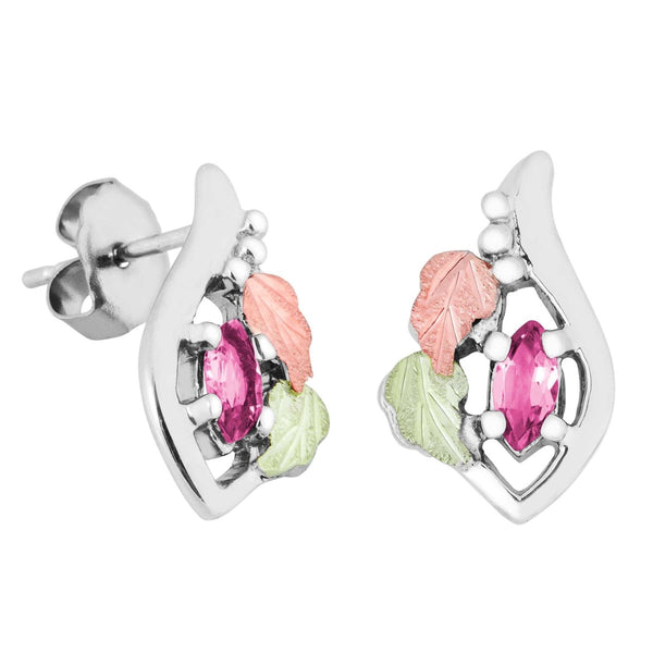 Ave 369 Created Rose Zircon Marquise October Birthstone Earrings, Sterling Silver, 12k Green and Rose Gold Black Hills Gold Motif