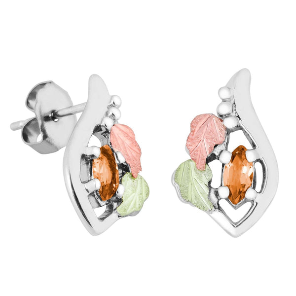 Ave 369 Created Gold Topaz Marquise November Birthstone Earrings, Sterling Silver, 12k Green and Rose Gold Black Hills Gold Motif