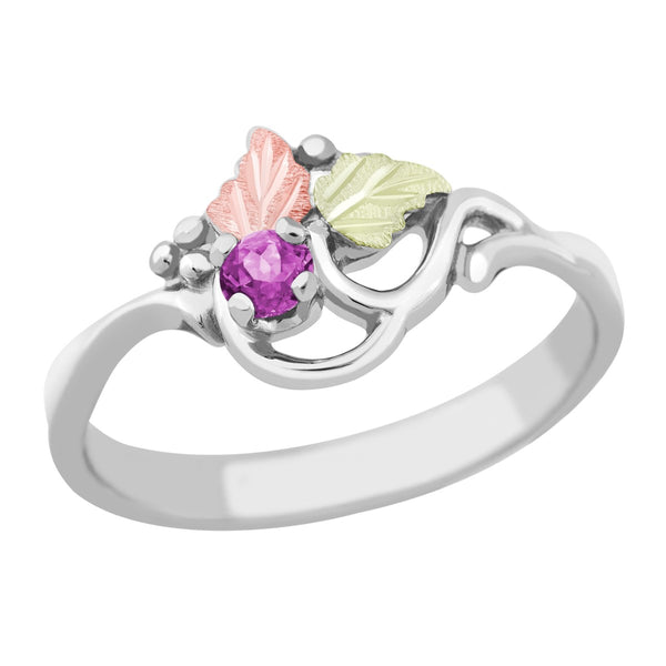 Ave 369 Created Alexandrite June Birthstone Ring, Sterling Silver, 12k Green and Rose Gold Black Hills Gold Motif