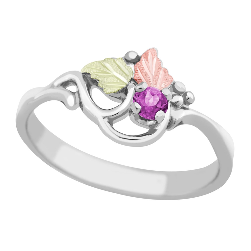 Ave 369 Created Alexandrite June Birthstone Ring, Sterling Silver, 12k Green and Rose Gold Black Hills Gold Motif