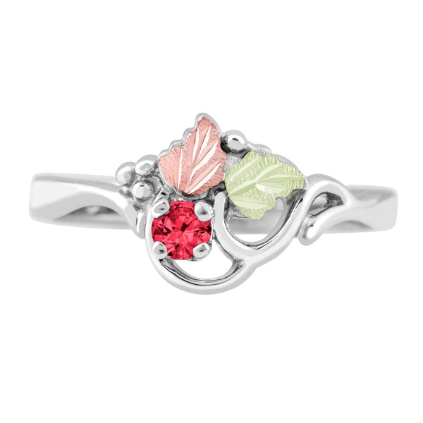 Ave 369 Created Ruby July Birthstone Ring, Sterling Silver, 12k Green and Rose Gold Black Hills Gold Motif