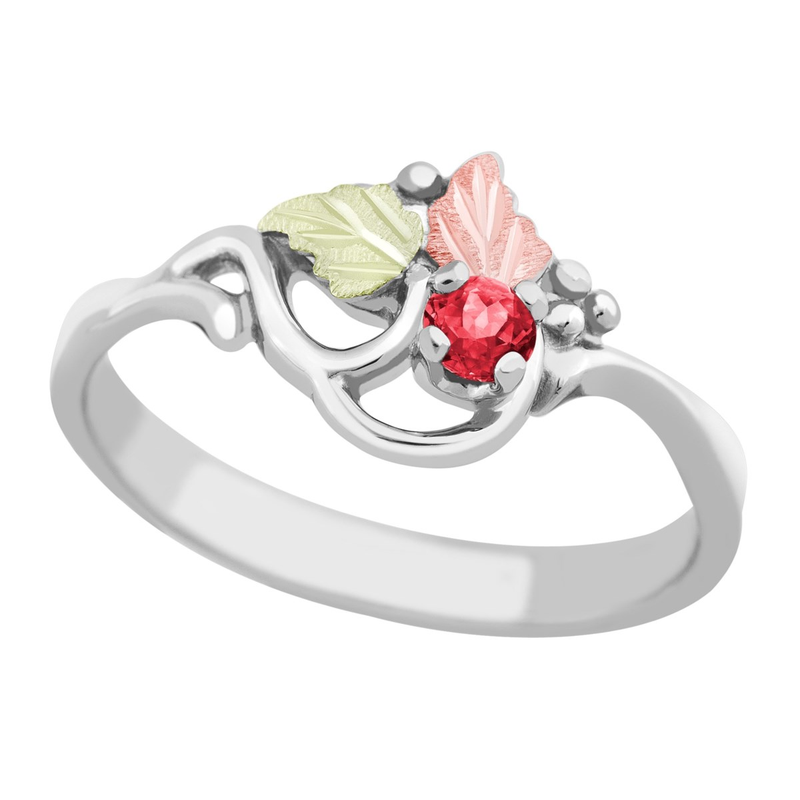 Ave 369 Created Ruby July Birthstone Ring, Sterling Silver, 12k Green and Rose Gold Black Hills Gold Motif