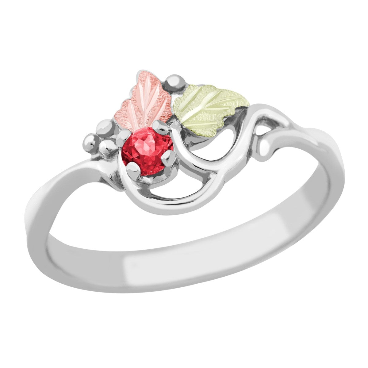 Ave 369 Created Ruby July Birthstone Ring, Sterling Silver, 12k Green and Rose Gold Black Hills Gold Motif