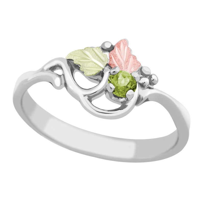 Ave 369 Created Peridot August Birthstone Ring, Sterling Silver, 12k Green and Rose Gold Black Hills Gold Motif
