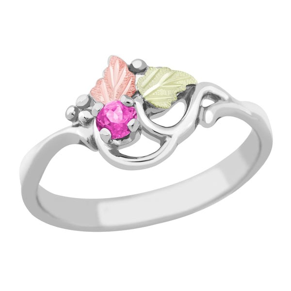 Ave 369 Created Rose-Zircon October Birthstone Ring, Sterling Silver, 12k Green and Rose Gold Black Hills Gold Motif