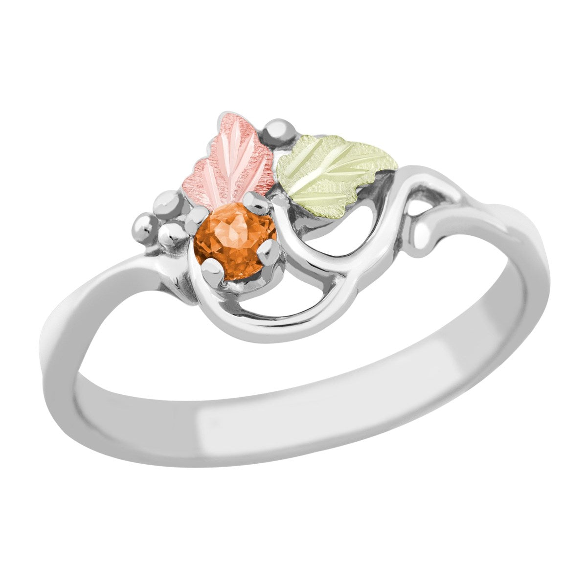 Ave 369 Created Gold Topaz November Birthstone Ring, Sterling Silver, 12k Green and Rose Gold Black Hills Gold Motif