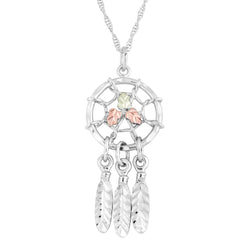 Ave 369 Dream Catcher Pendant Necklace, Sterling Silver, 12k Green and Rose Gold Black Hills Gold Motif, 18''