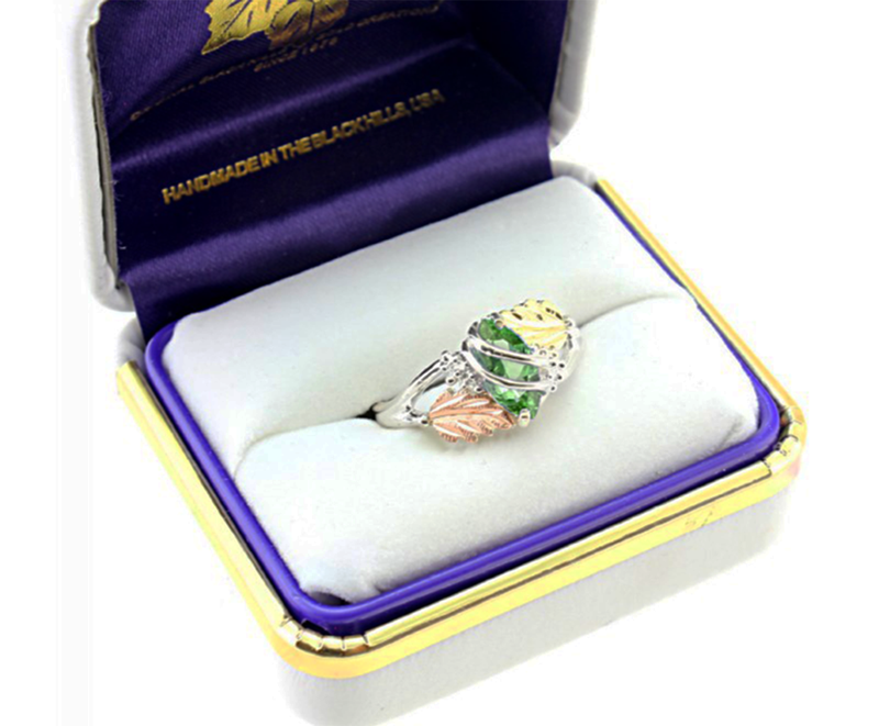 Ave 369 Marquise Synthetic Peridot August Birthstone Wrap Ring, Sterling Silver, 12k Green and Rose Black Hills Gold