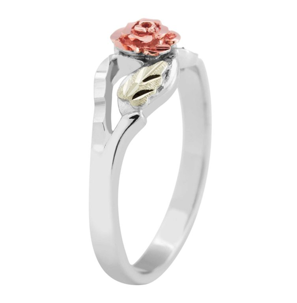 Ave 369 Blooms Rose Flower Diamond-Cut Ring, Sterling Silver, 12k Green and Rose Gold Black Hills Gold Motif