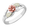 Ave 369 Blooms Rose Flower Diamond-Cut Ring, Sterling Silver, 12k Green and Rose Gold Black Hills Gold Motif