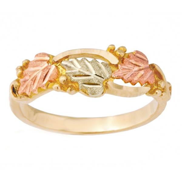 Ave 369 Diamond-Cut Grape Leaf Ring, 10k Yellow Gold, 12k Pink and Green Gold Black Hills Gold Motif