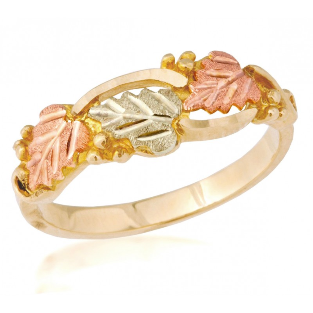 Ave 369 Diamond-Cut Grape Leaf Ring, 10k Yellow Gold, 12k Pink and Green Gold Black Hills Gold Motif